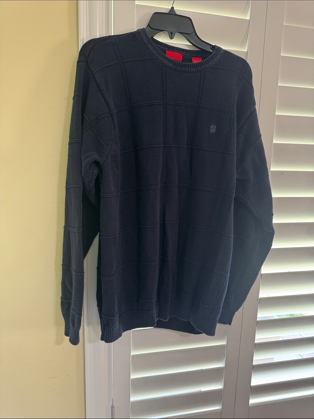 Izod Men's Navy Crewneck Sweater - Textured Grid Knit